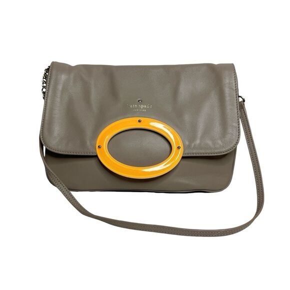 Kate Spade taupe gray supple leather acrylic chain shoulder bag Perry Shoreline - Picture 1 of 11